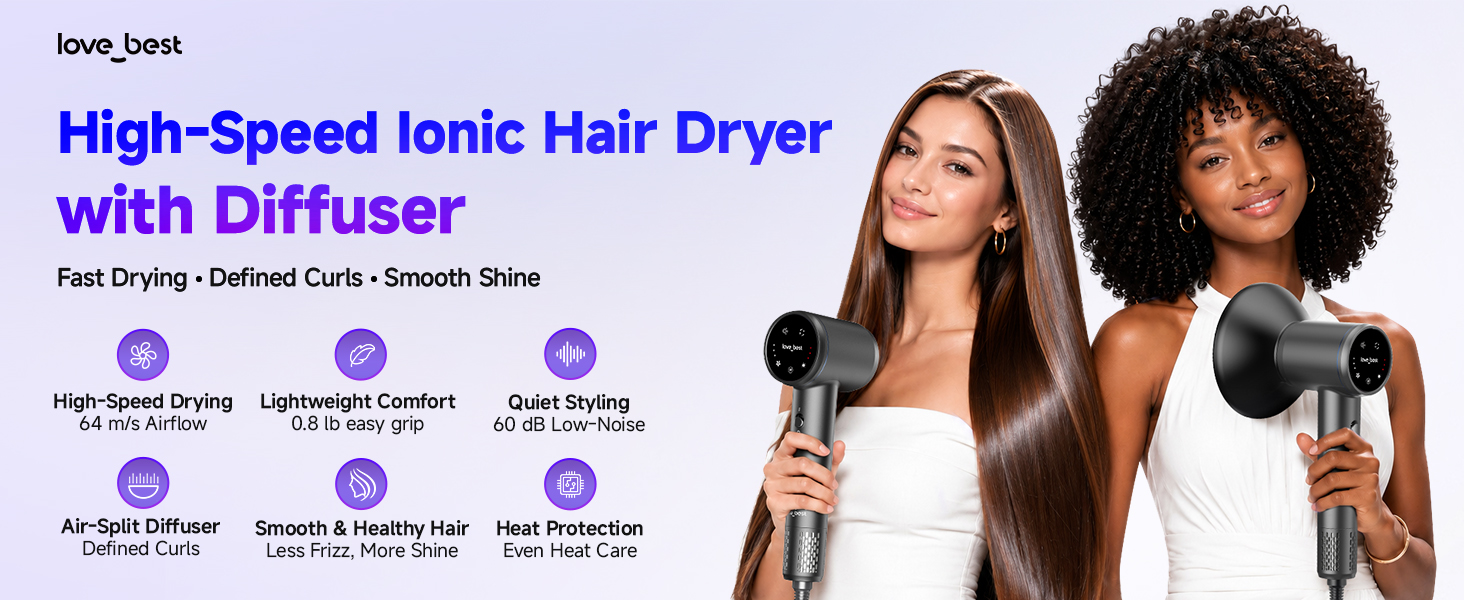 love best smart ionic hair dryer with diffuser for faster drying and smoother hair