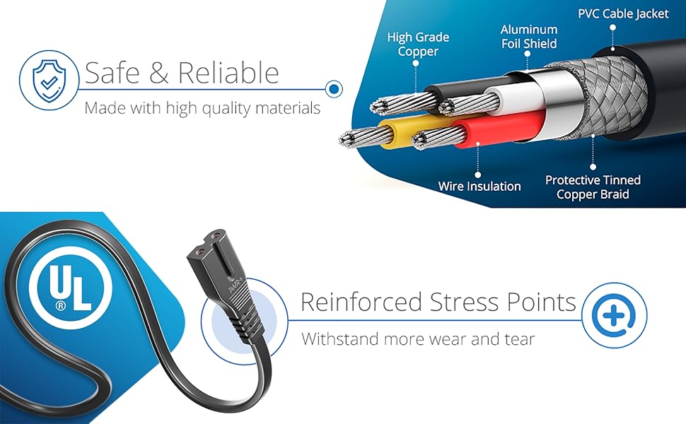 PWR+ Polarized 2 Prong power cord