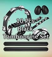 10 Pcs Black Tambourine Set for Adults - Half Moon Tambourine, Foot with Bells,Wrist Bells, Egg S...