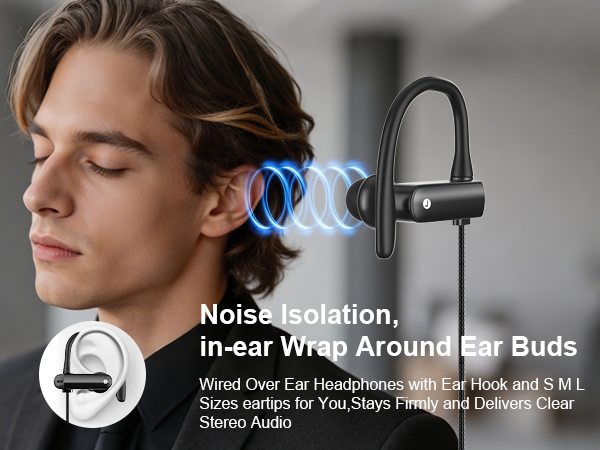 Open Ear Headset Wired 3.5mm jack Sport Earphone with Microphone Volume Control Earhook