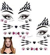 Voiiake Crystal Cat Face Gems Stickers, 2-Sheet Cat Print Gem Jewels, Black Cat Costume Women Acc...