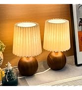 Small Pleated Table Lamp Set of 2 for Bedroom, Mini Bedside Lamps for Nightstand with Round Fabri...