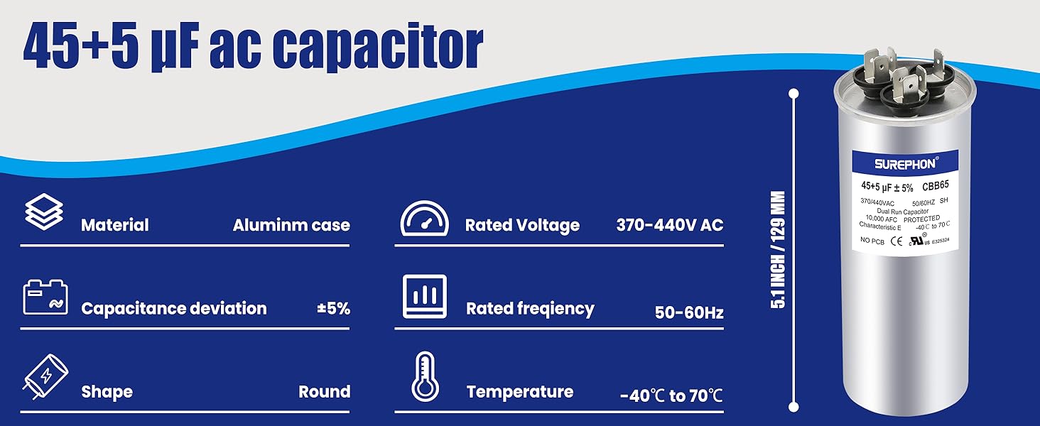 45+5UF ac capacitor