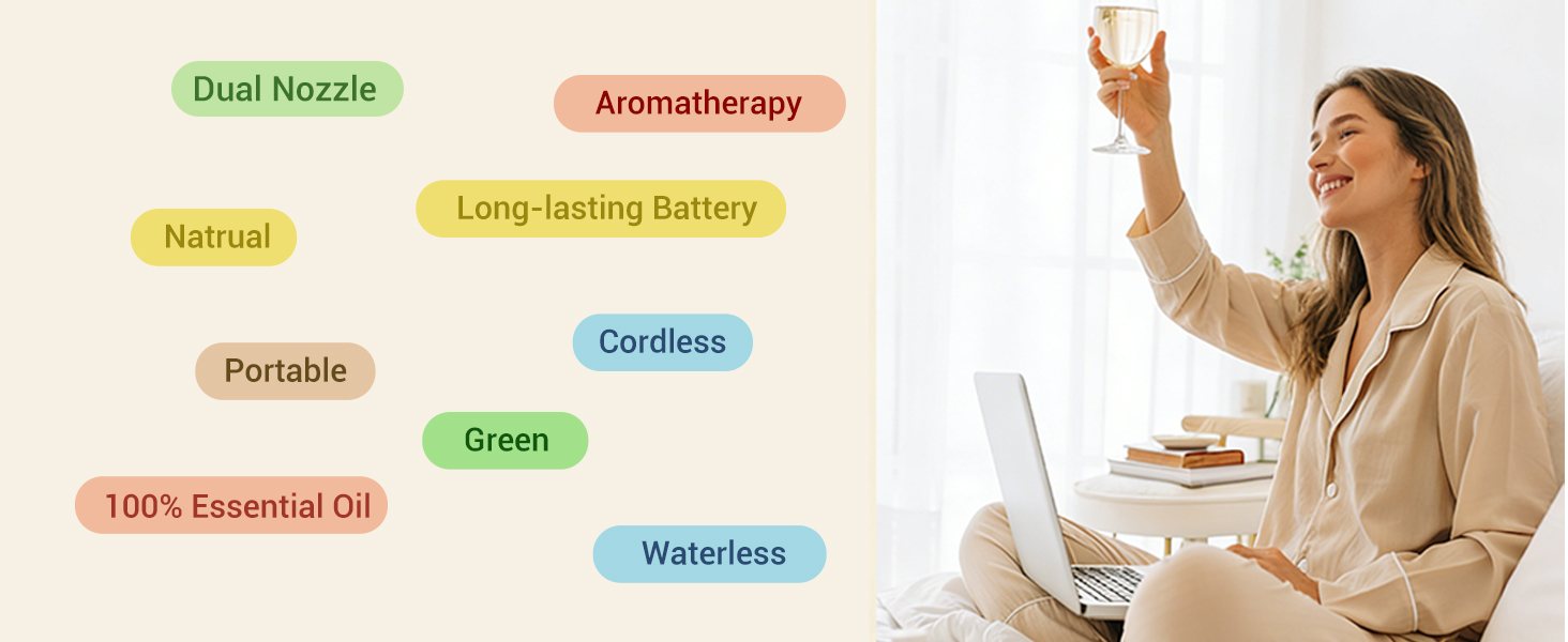 waterless essential oil diffuser scent aromatherapy car room hotel bedroom mini cordless portable