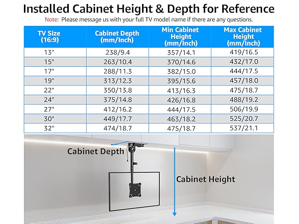 27 inch flip dwon tv mount under cabinet