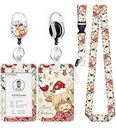 Christmas ID Badge Holder with Lanyard, Highland Cow Lanyards for ID Badges, Badge Reels Retracta...
