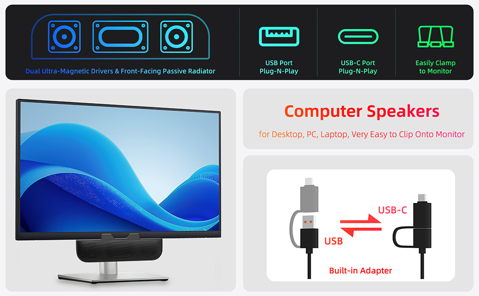 Computer Speakers for Desktop PC Monitor