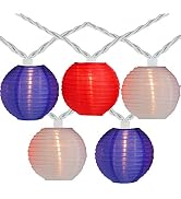 Goothy 8.5Ft Red White Blue Lantern String Lights with 10 Mini Incandescent Bulbs, Connectable Pa...