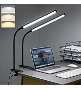 Lurinenna 2 Pack LED Clip On Reading Light,360°Flexible Gooseneck Dimmable Desk Lamp with Clamp,E...