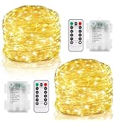 Fairy Lights Battery Operated, 2 Pack 20FT 60 LED Twinkle Lights with Remote Timer, Silver Wire S...