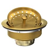 EXAKEY Kitchen Sink Drain Gold Sink Drain Strainer with Fixed Post 3-1/2 Inch Kitchen Drain Assem...