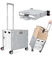 Foldable Shopping Utility Cart Portable Rolling Crate Handcart with 360°Rotate Wheel,Hidden Lid,T...