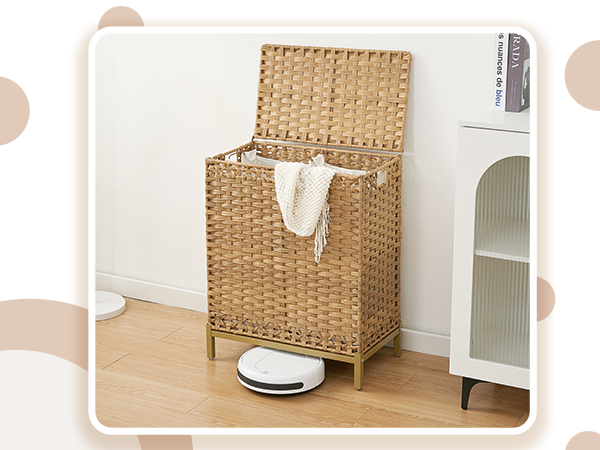 Laundry Hamper with Lid 112 L Handwoven Rattan Wicker Laundry Basket