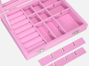 Vicoter Velvet Jewelry Organizer Tray 7 Ring Slots &amp;amp; 16 Grid Compartments Glass Lid Display Case