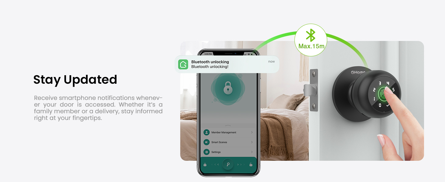 ghome smart door knob for bedroom easy to use bluetooth connection