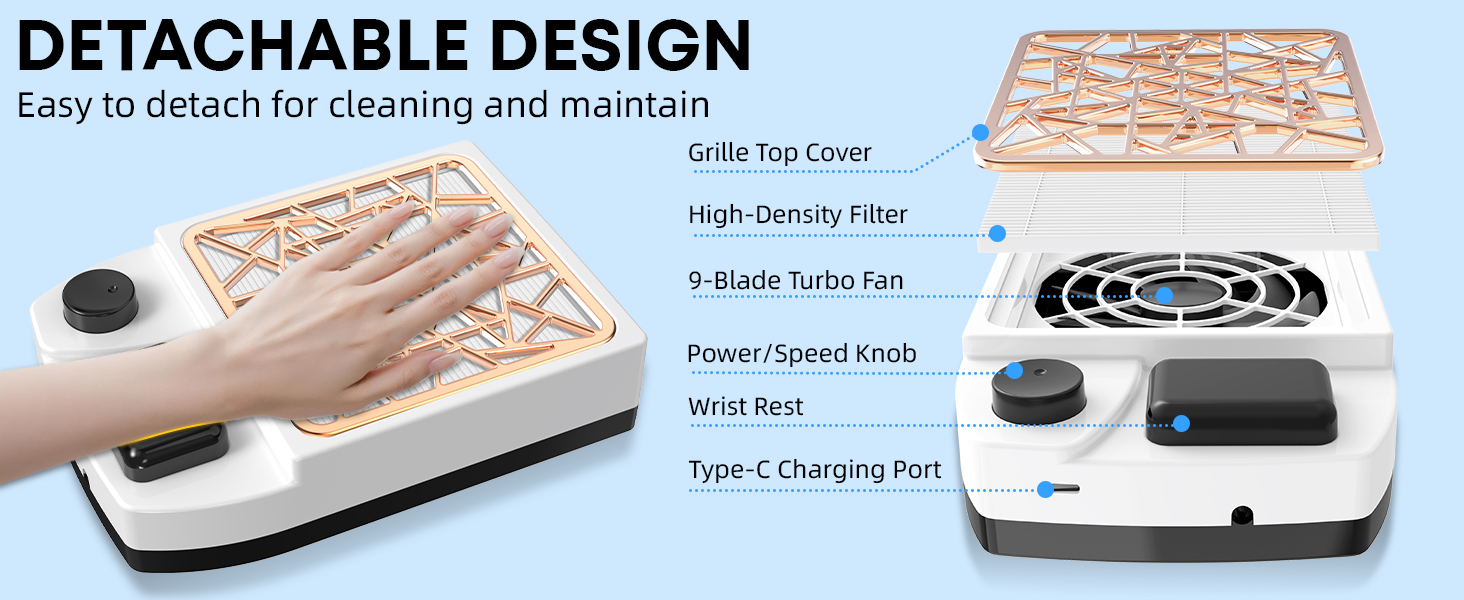 Detachable Nail dust collector for easy cleaning and maintain