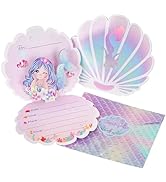 OurWarm 24PCS Mermaid Birthday Invitations Girl with Envelopes, 3D Pearlescent Birthday Party Inv...
