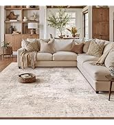 HUGEAR 8x10 Area Rug Beige Machine Washable Rugs Abstract Indoor Rug Modern Low Pile Carpet Distr...