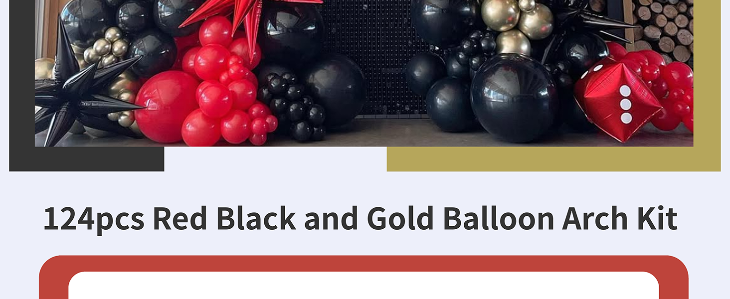 red black and gold balloons arch kit
