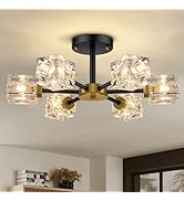 Black Modern Chandelier, 6-Light Crystal Semi Flush Mount Ceiling Light Fixture, 17.3