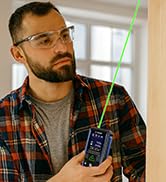 Green Laser Distance Meter – Digital Laser Measure with Angle Sensor, 4-Way Rotating Backlit LCD,...