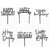 Black Birthday Cake Topper, 6pcs Acrylic Birthday Cake Toppers Happy Birthday Cake Toppers for Bi...