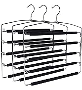 3 Quality Multi Pants Hangers, Real Heavy Duty, Space-Saving Multi-Bar Metal Hangers, Stable with...