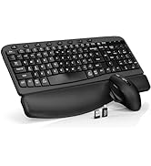 Wireless Keyboard and Mouse Combo – Ergonomic Wave Key, Built-in Leather Soft Palm Rest, 2.4G Ful...