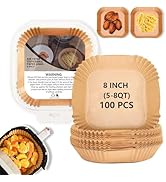 Heavy Duty Air Fryer Paper Liners,100 Pcs 8 Inch Square Parchment Paper,Non-Stick and Non-Leak Li...