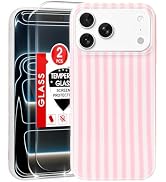 MYY for iPhone 17 Pro Case [with 2X Screen Protector],Cute Striped Phone Case Soft TPU Slim Shock...
