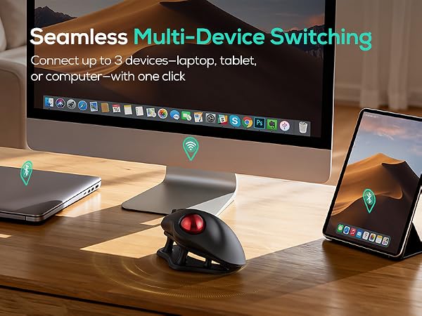 Nulea M511 Wireless Trackball Mouse, Rechargeable Ergonomic Thumb-Control Mouse with Tilt Stand