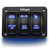Nilight - 90105C 3 Gang Aluminum Rocker Switch Panel 5 Pin ON/Off Pre-Wired Toggle Switch Panel W...