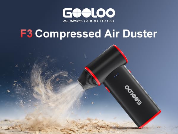 GOOLOO F3 compressed air duster powerfully blows wood chips