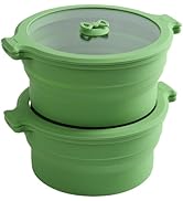 Collapsible Silicone Microwave Cookware Steamer for Cooking Mixing Bowls with Lids, 0.8L Glass Fo...
