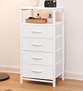 Yoobure Night Stand - LED White Nightstand with Charging Station, Bedside Table with 4 Storage Dr...