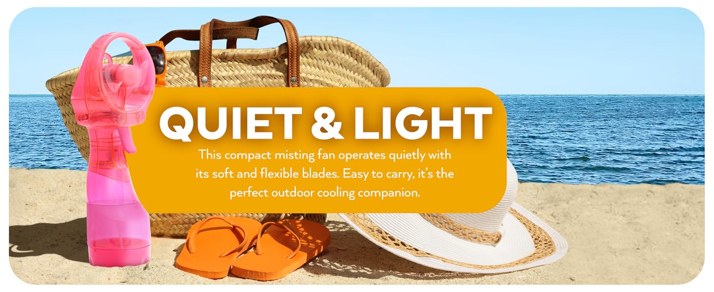 O2Cool Pink Deluxe Misting Fan on Beach