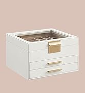 SONGMICS Jewelry Box with Glass Lid, 3-Layer Jewelry Organizer, 2 Drawers, for Big and Small Jewe...