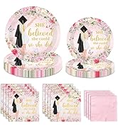 Juweked Pink Graduation Paper Plates and Napkins, She Believed She Could So She Did Graduation De...