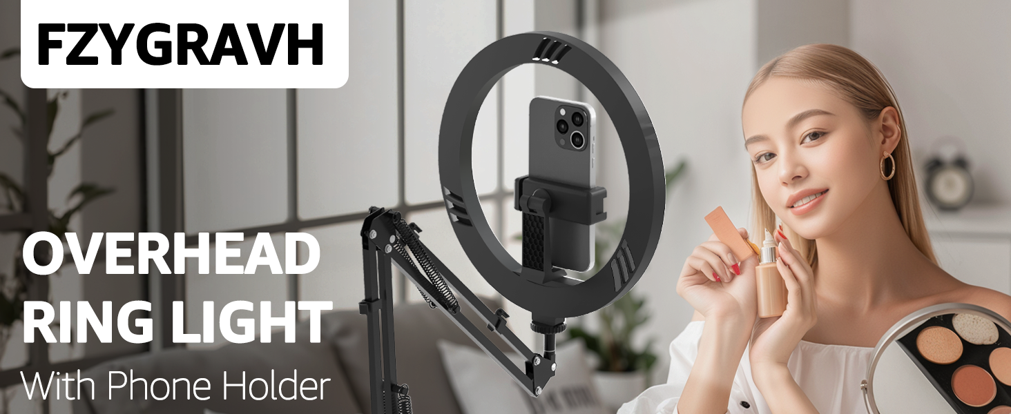 10&amp;#34; LED Ring Light with Overhead Phone Stand