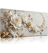 Golden Moon Peony Flat Relief Mouse Pad, Whimsical Floral Tree Art Mousepad - Large Non-Slip Desk...