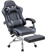 DUMOS Gaming Office Desk Chair with Footrest and Headrest for Adults, PU Leather Ergonomic Video ...