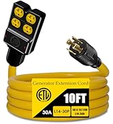 NEMA L14-30P to 4X 5-20R/5-15R&amp;L14-30R Generator Adapter Extension Cord, 4 Prong 30 Amp to 110V,T...