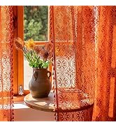 Sutuo Home Terracotta Boho Sheer Curtains 84 inches Long for Bedroom Living Room, Bohemian Burnt ...