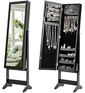 Giantex Jewelry Cabinet with Full-Length Mirror, Standing Jewelry Armoire Organizer with 64 Earri...