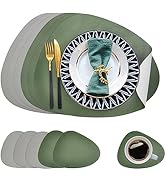 Dual-Sides Faux Leather Placemats and Coasters Set of 6, Modern Washable Round Place Mats for Kit...