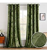 MIULEE Luxury Velvet Curtains 84 Inches Long Leaves Pattern Gold Foil Printed Curtains for Bedroo...