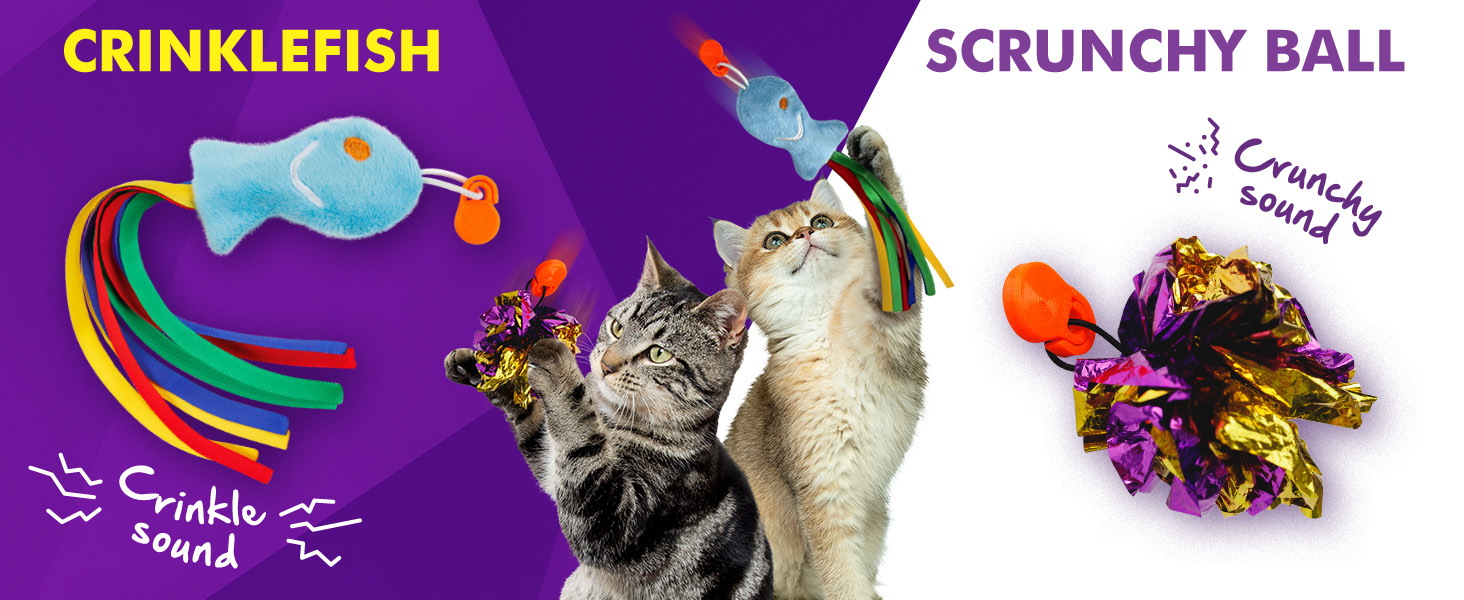 Cat Amazing crinkle fish and crunchy ball sound toys prey for magnetic snatch wand