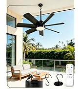 28 Inch Plug-In Outdoor Ceiling Fan with Lights and Remote, LED Gazebo Hanging Fan with Hook, 3CC...