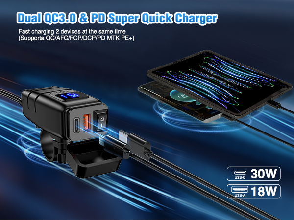 Nilight Motorcycle Charger with USB Type C Port