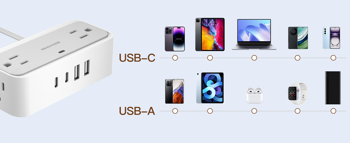 USB Power strip dorm room essentials power strip flat plug extension cords flat wall extension cord